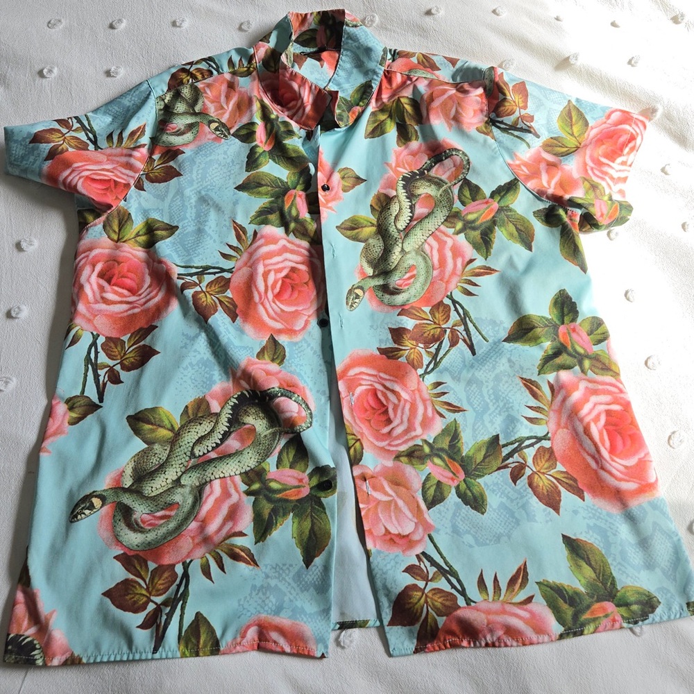 Fashion Nova Floral Snake Print Shirt & Short Set